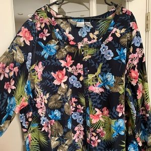 Roaman’s floral button down blouse